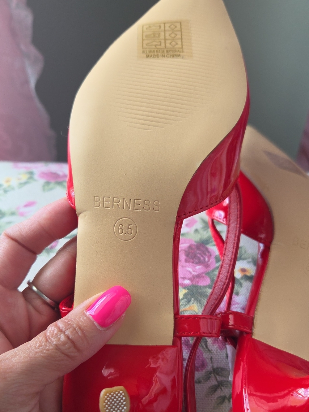 Red Patent Slingback Pointed-Toe Heels with Decorative Buckle - Picture 6 of 14